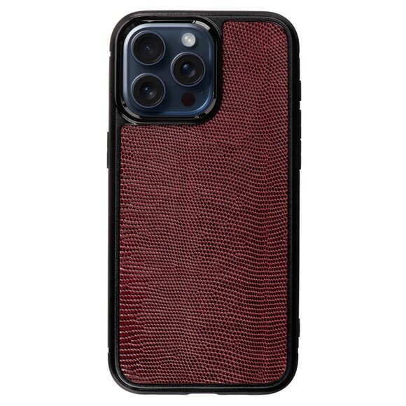 Timeless Style iPhone 15 Pro/ Pro Max Case - Genuine Lizard - Dark Ruby